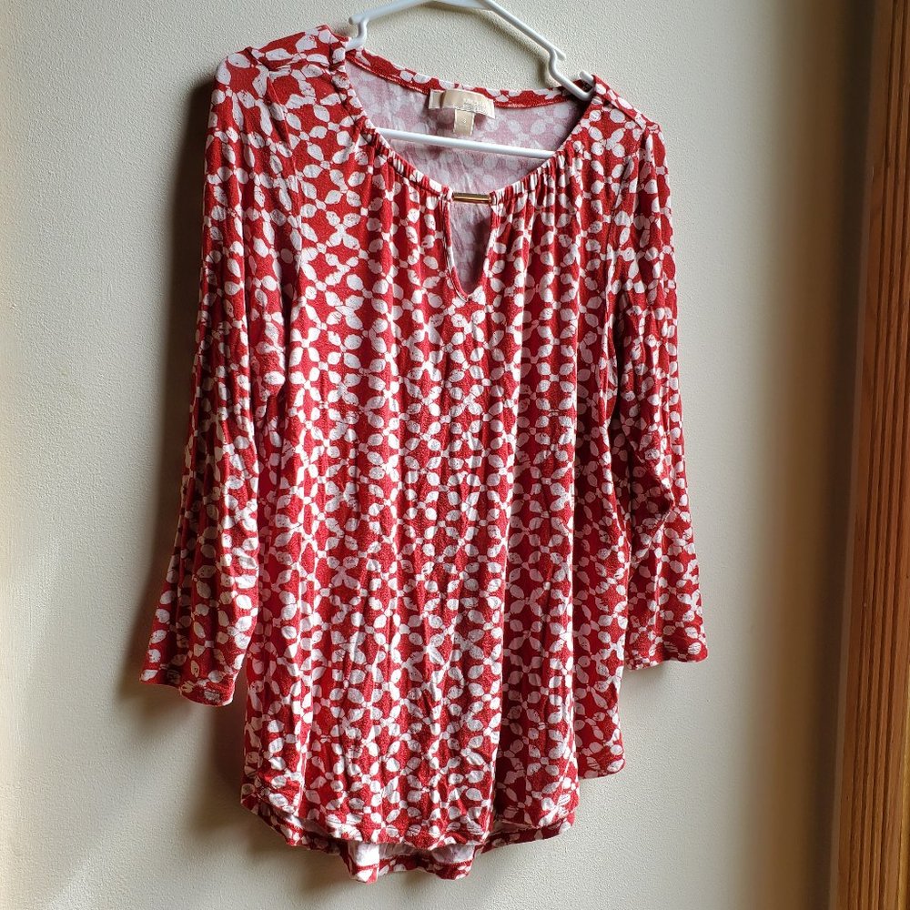 MICHAEL Michael Kors Red & White Geometric Print Jersey Size Small - Picture 1 of 16